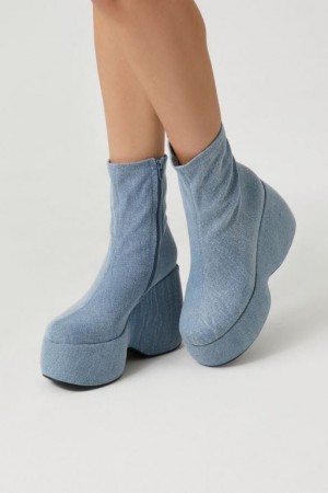 Botas Forever 21 Denim Platform Booties Mujer Azules | XUFjq8TAI9C