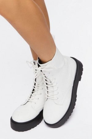 Botas Forever 21 Faux Cuero Combat Mujer Blancas | nLjMeBy3dut