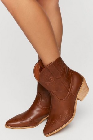 Botas Forever 21 Faux Cuero Cowboy Ankle Mujer Marrones | fKyHlC7P6Jk