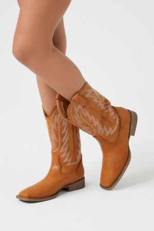 Botas Forever 21 Faux Cuero Cowboy Mujer Marrones | p5hjxx4ywvg