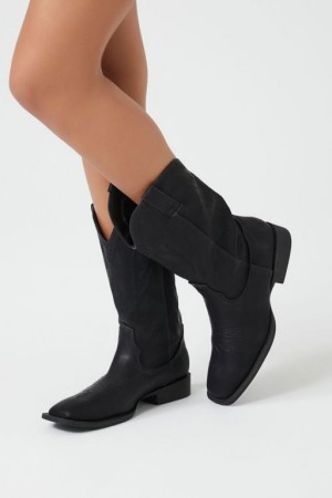 Botas Forever 21 Faux Cuero Cowboy Mujer Negras | mnDejrANv6y