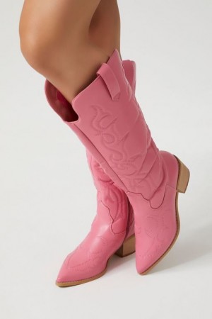 Botas Forever 21 Faux Cuero Cowboy Mujer Rosas | CnJvgCklDJR