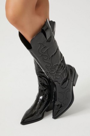 Botas Forever 21 Faux Cuero Cowboy Mujer Negras | IrzjLXPEHLV