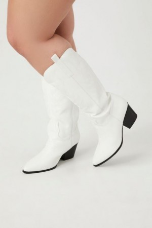 Botas Forever 21 Faux Cuero Cowboy Wide Mujer Blancas | pUUVDv3WuS3