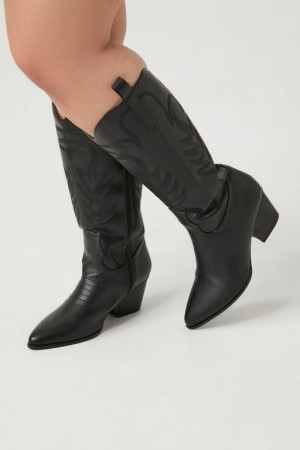 Botas Forever 21 Faux Cuero Cowboy Wide Mujer Negras | AHqn2UE43X9