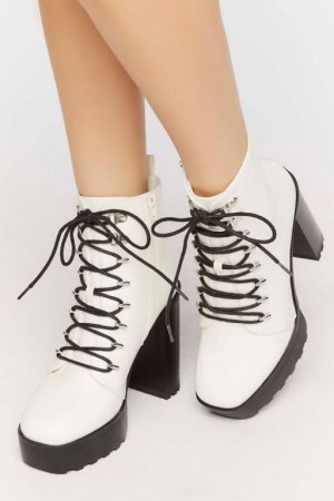 Botas Forever 21 Faux Cuero Lace Up Booties Mujer Blancas | uoyh62HmIzY