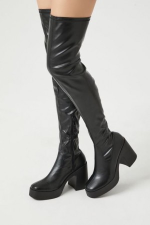 Botas Forever 21 Faux Cuero Over The Knee Mujer Negras | v1qORm4NJyl