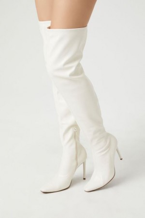 Botas Forever 21 Faux Cuero Over The Knee Stiletto Mujer Creme | 7KJbEO8TKxR