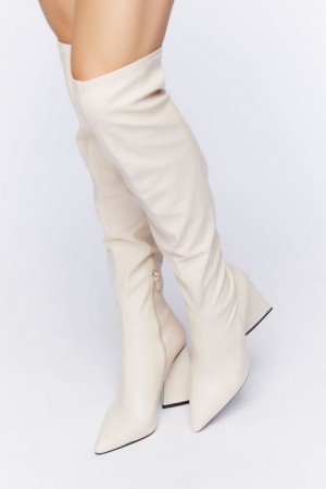 Botas Forever 21 Faux Cuero Over The Knee Mujer Creme | Tvg7oSNfTzI