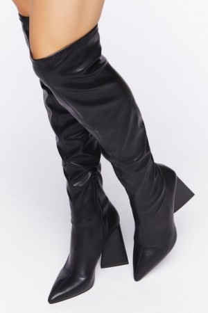 Botas Forever 21 Faux Cuero Over The Knee Mujer Negras | LWoO4FjRg07