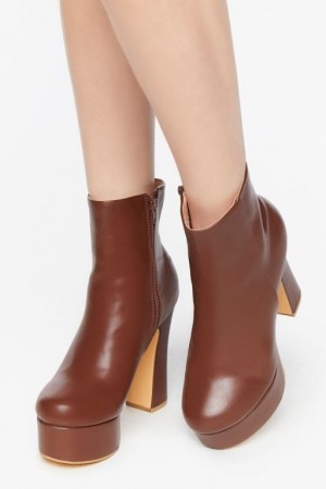 Botas Forever 21 Faux Cuero Platform Booties Mujer Marrones | boIRoQQqM20