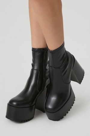 Botas Forever 21 Faux Cuero Platform Lug Sole Booties Mujer Negras | QokTOFTz1TY