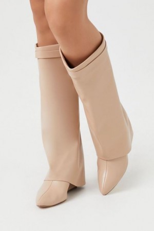 Botas Forever 21 Faux Cuero Wedge Mujer Beige | jaxUWe8xZII