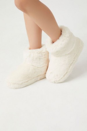 Botas Forever 21 Faux Fur Slip On Booties Mujer Creme | IPIlWLKO3QP