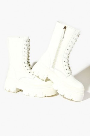 Botas Forever 21 Faux Patent Cuero Combat Mujer Blancas | PmPu4jbbT5X