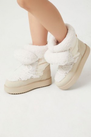 Botas Forever 21 Faux Shearling Trim Amp Suede Booties Mujer Beige | ehzikijIpvR