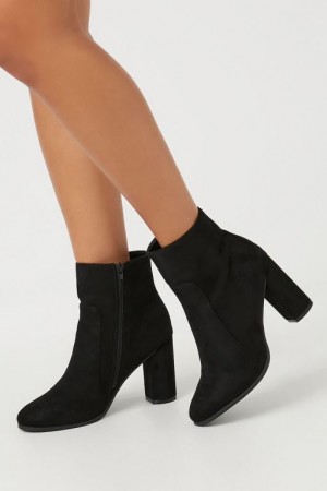 Botas Forever 21 Faux Suede Block Heel Booties Mujer Negras | MwTR5arilbU