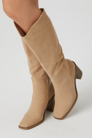 Botas Forever 21 Faux Suede Block Heel Mujer Marrones | yYR5N3OamL0