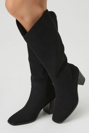 Botas Forever 21 Faux Suede Block Heel Mujer Negras | 2n0Ht1jxxsS