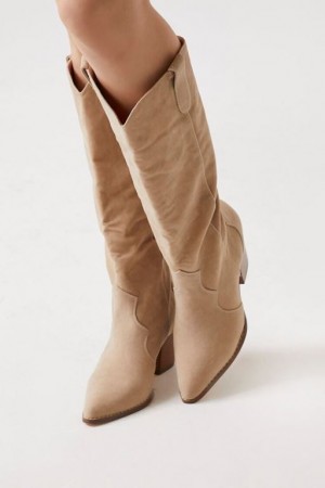 Botas Forever 21 Faux Suede Cowboy Mujer Creme | 5jaEK6CtPPj