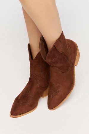 Botas Forever 21 Faux Suede Cowboy Mujer Marrones | Ecv4oGdnUVW