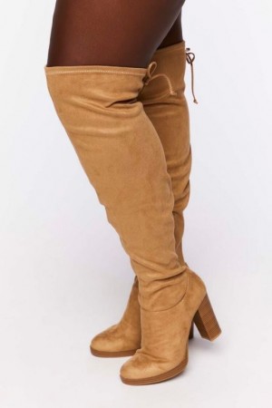 Botas Forever 21 Faux Suede Over The Knee Wide Mujer Marrones | QYUioGhjXms