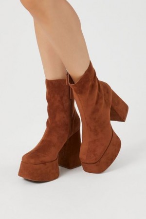 Botas Forever 21 Faux Suede Platform Booties Mujer Marrones | zgASzVQiNL3