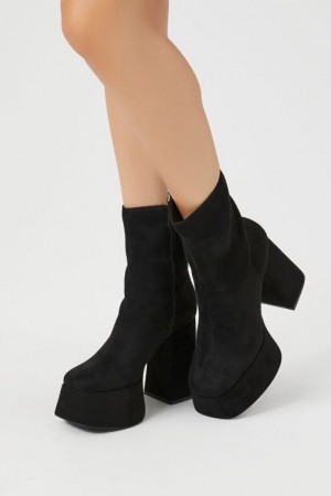 Botas Forever 21 Faux Suede Platform Booties Mujer Negras | sNq6533BAWQ