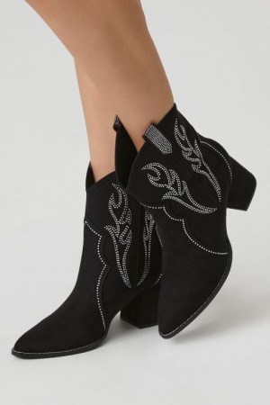 Botas Forever 21 Faux Suede Rhinestone Cowboy Booties Mujer Negras | XmNW7dvKgdE