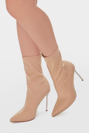 Botas Forever 21 Lucite Stiletto Sock Booties Mujer Beige | WFFBv51NEtu