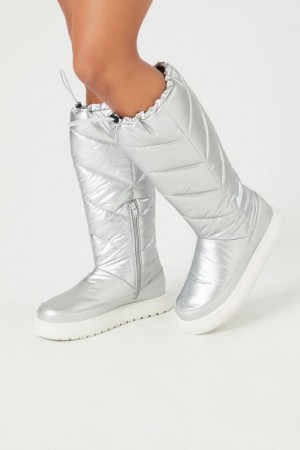 Botas Forever 21 Metallic Chevron Acolchado Mujer Plateadas | XG6LvqAWmh4