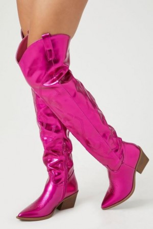 Botas Forever 21 Metallic Knee High Cowboy Mujer Rosas | d73JrLRXgNq