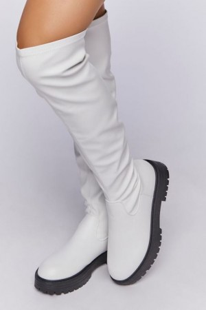 Botas Forever 21 Over The Knee Lug Sole Mujer Blancas | KXoMqnbxbuv