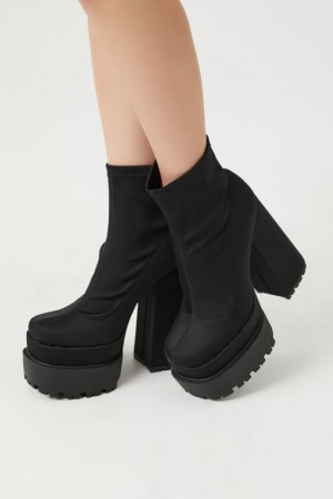 Botas Forever 21 Platform Lug Sole Sock Booties Mujer Negras | 1B0N5fHEhpZ