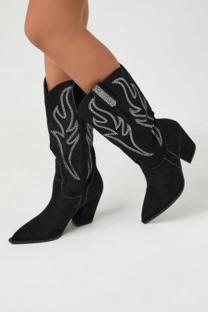 Botas Forever 21 Pointed Toe Cowboy Mujer Negras | WdKQAiGZUq0