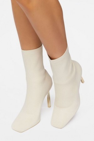 Botas Forever 21 Stiletto Sock Booties Mujer Creme | hzswMstz9oH