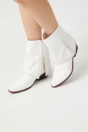 Botas Forever 21 Studded Faux Cuero Booties Mujer Blancas | MrRwxBDqYeH