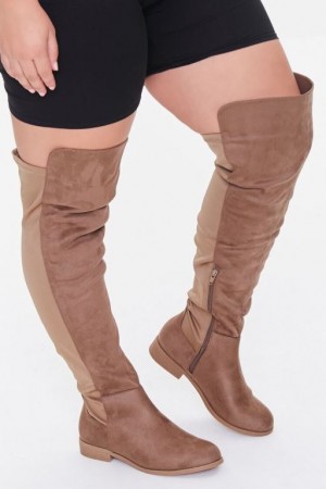 Botas Forever 21 Thigh High Faux Suede Wide Mujer Gris Marrones | IC5i4kzNmLv