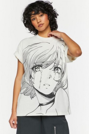 Camisa Forever 21 Animebae Sad Girl Estampadas Mujer Blancas Multicolor | ZkQtgmssWVL