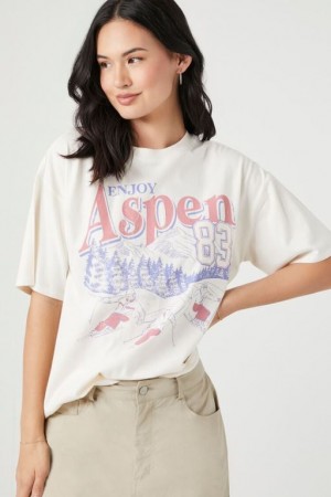 Camisa Forever 21 Aspen Oversized Estampadas Mujer Creme Multicolor | F1KJ63Sh6xa