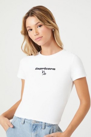 Camisa Forever 21 Capricorn Estampadas Cropped Mujer Blancas Negras | a8AhunEpqCE