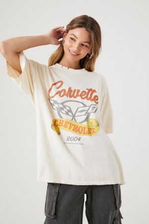 Camisa Forever 21 Corvette Chevrolet Estampadas Mujer Creme Multicolor | YGdYjbI175y