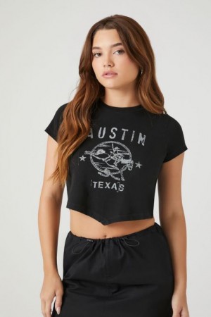 Camisa Forever 21 Cropped Austin Texas Estampadas Mujer Negras Multicolor | a2dY79wzXZ3