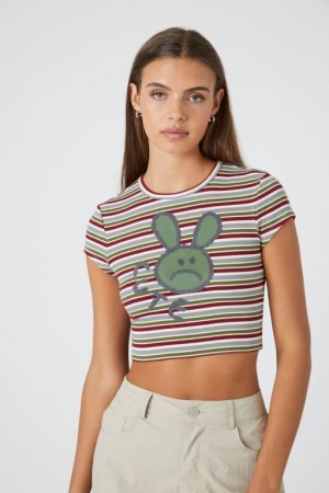 Camisa Forever 21 Cute Rabbit Estampadas Cropped Mujer Burdeos Multicolor | Y1yjWAn0abS