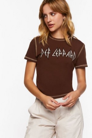 Camisa Forever 21 Def Leppard Studded Estampadas Baby Mujer Marrones Multicolor | MKkn7iXGLBI