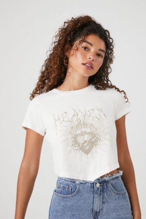 Camisa Forever 21 Distressed Heaven Estampadas Mujer Creme Multicolor | sVUAiWgvX8G