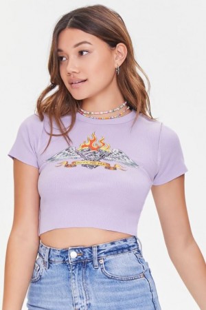 Camisa Forever 21 Drive Me Mad Estampadas Cropped Mujer Moradas Multicolor | hJaLMKhU9sj