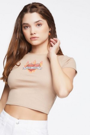 Camisa Forever 21 Flaming Heart Estampadas Baby Mujer Gris Marrones Multicolor | 8wwOMG0lIWn