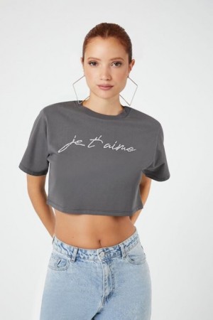 Camisa Forever 21 Je Taime Estampadas Cropped Mujer Gris Multicolor | Ge4VfkoIY0V