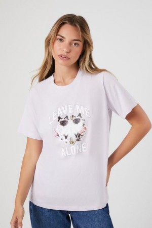 Camisa Forever 21 Leave Me Alone Cat Estampadas Mujer Lavanda Multicolor | 7WQGSVHQCqo